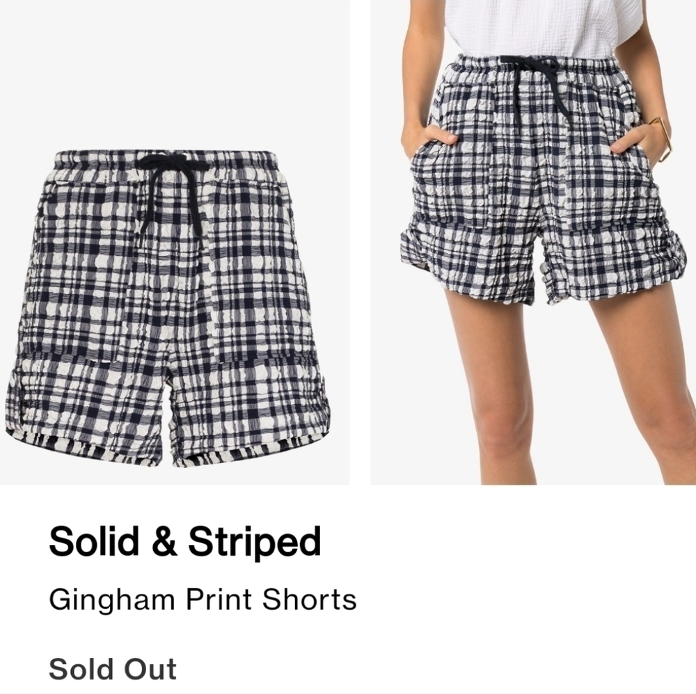 Solid & Striped Womens blue and white gingham print summer beach shorts Sz Small